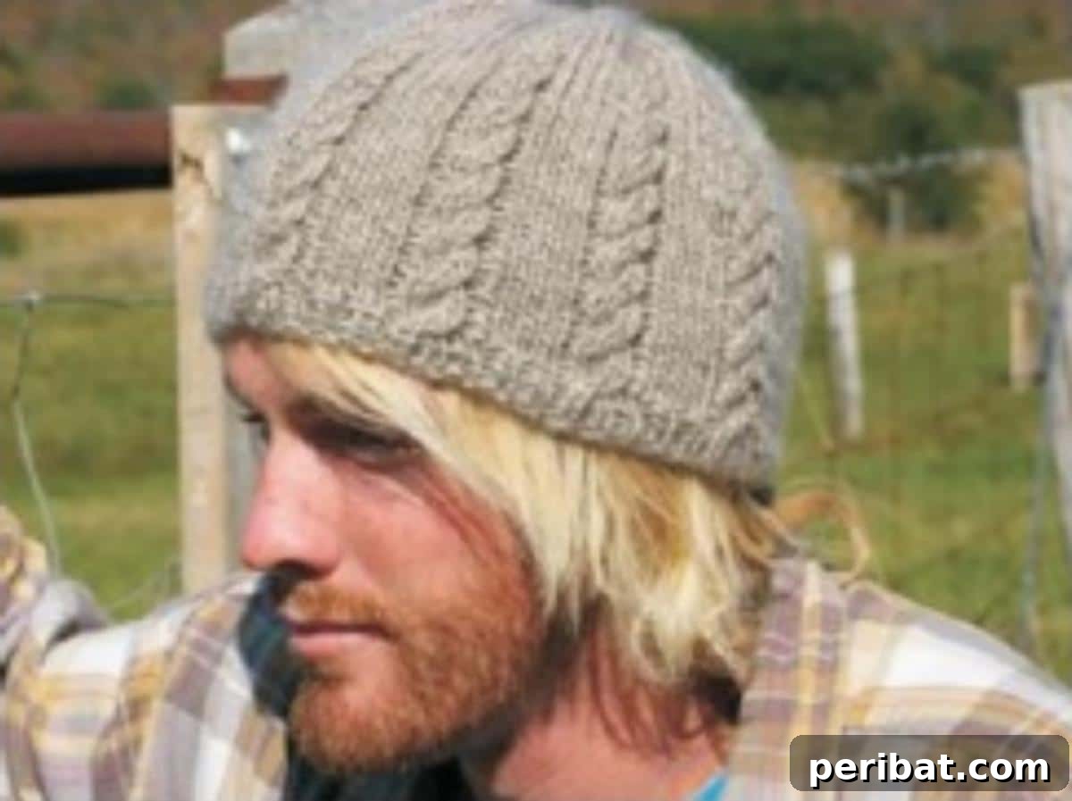 38 Cozy Slouchy Hat Knitting Patterns 33 Rustic Cabled Cotswold Hat knitting pattern, ideal for beginners to cable knitting, using beautiful Cotswold yarn.