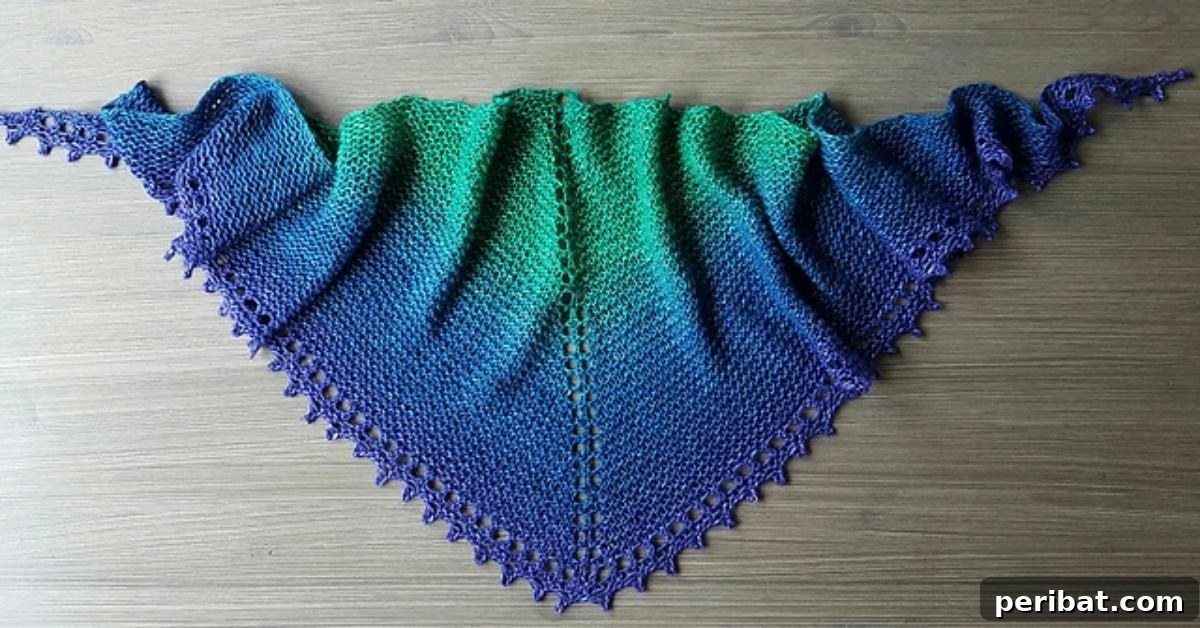 Divine Comfort: 36 Knitted Prayer Shawl Designs 3 A beautifully textured Simple Shawl, featuring a harmonious blend of garter stitch, delicate eyelets, and elegant picot edging, ideal for beginners or quick projects.