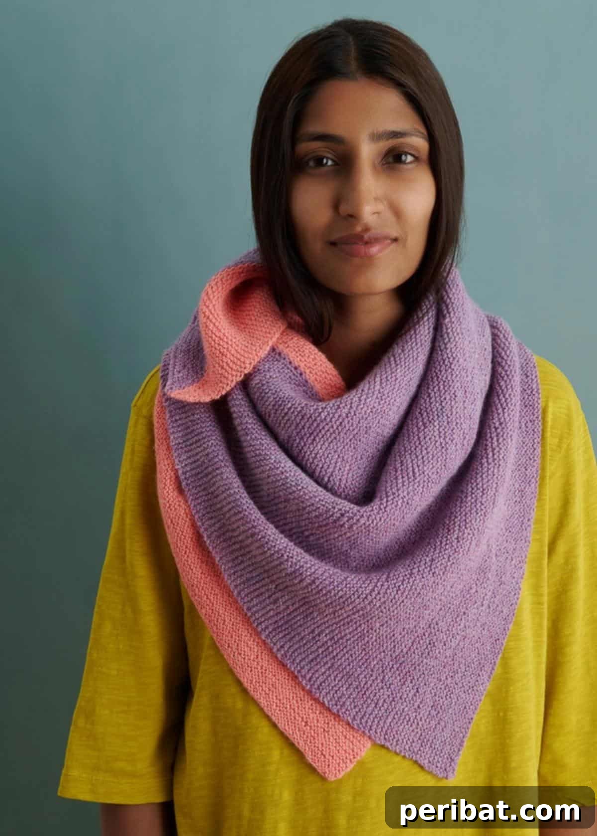 Divine Comfort: 36 Knitted Prayer Shawl Designs 24 A unique and vibrant Half + Half Triangles Wrap, featuring an interesting construction and a beautiful mix of new colors, offering a fresh take on classic wraps.