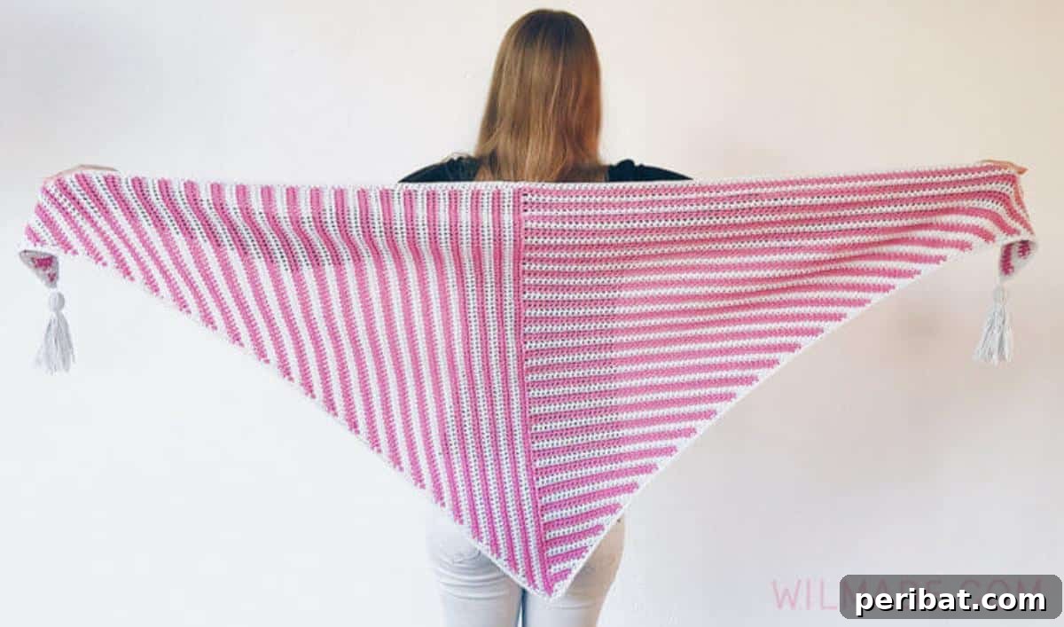 Divine Comfort: 36 Knitted Prayer Shawl Designs 31 A vibrant Stripe Me Shawl, combining vertical and horizontal stripes for a distinct and eye-catching look, fostering creativity with each stitch.