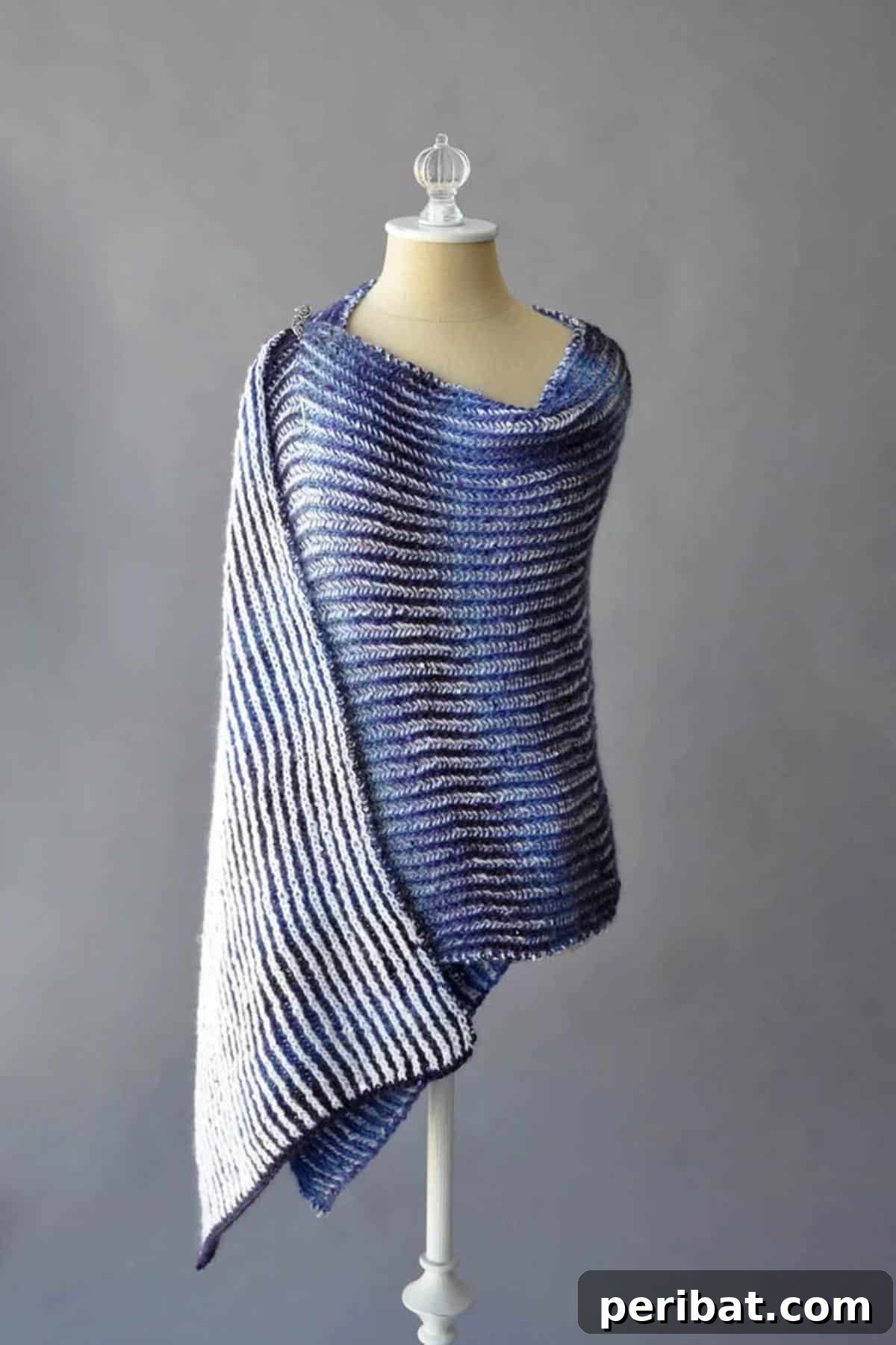 Nebula Stole, an elegant and simple brioche stole made from two types of sequined yarn, adding a touch of glitz.