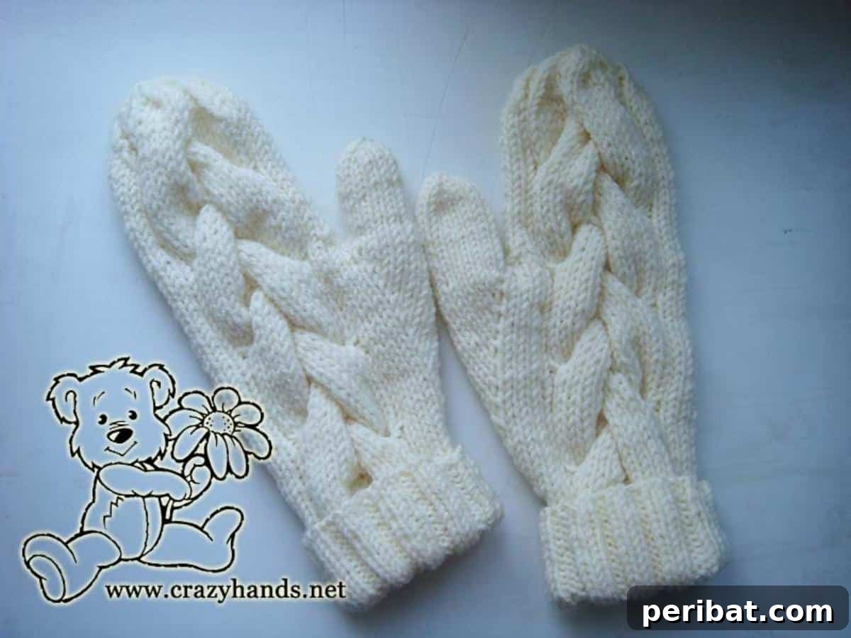 18 Timeless Aran Knitting Patterns 13 Snow Queen Cable Knit Mittens, a challenging but rewarding project.