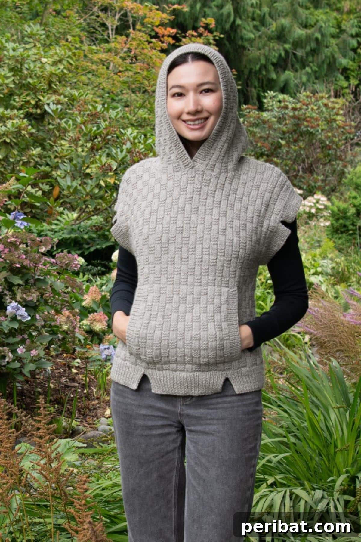 18 Timeless Aran Knitting Patterns 8 Hoodie Vest pattern, stylish and comfortable.