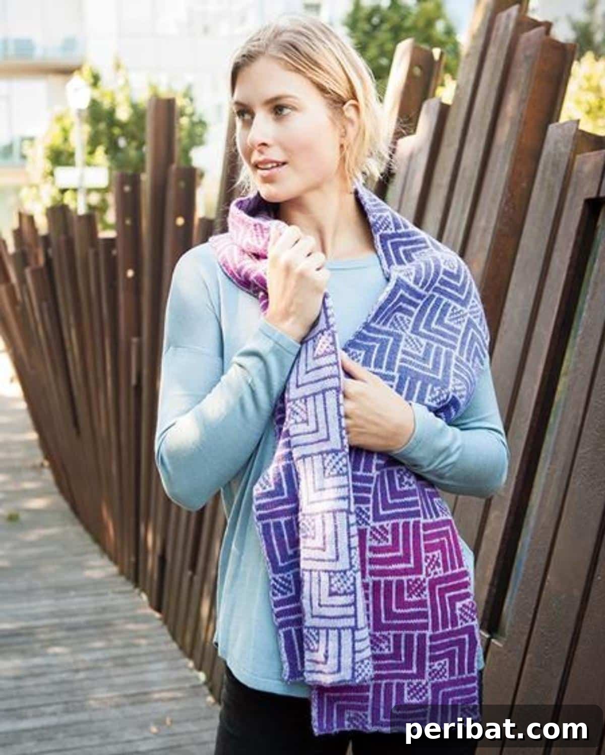 18 Creative Double Knitting Designs 12 Square Space Scarf. Challenging double knitting project with two alternating charts for a high-contrast, beautiful accessory.
