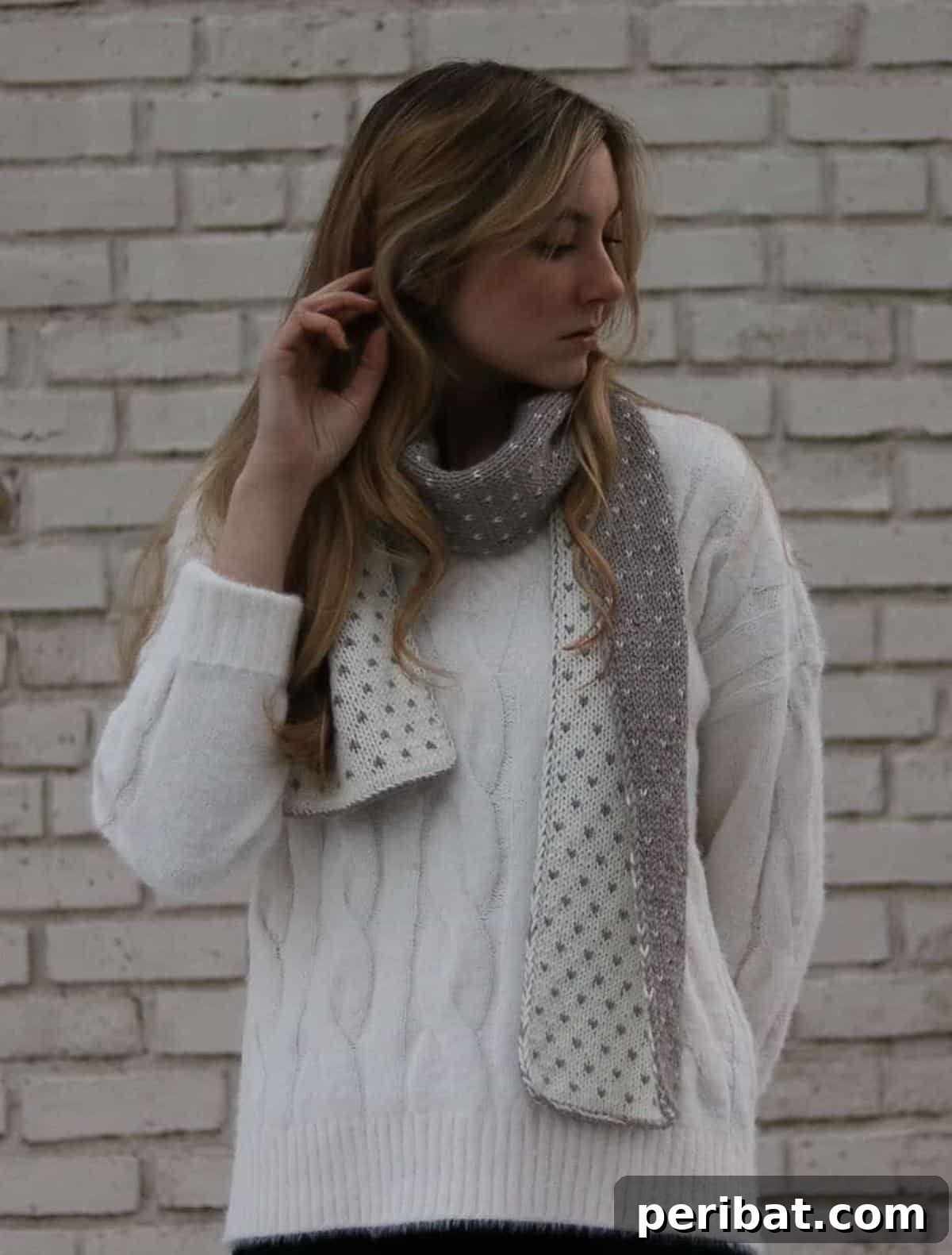 18 Creative Double Knitting Designs 7 Dottie Scarf. Beginner-friendly double knitting pattern, fluffy, warm, unique colorwork, adjustable to any yarn weight.