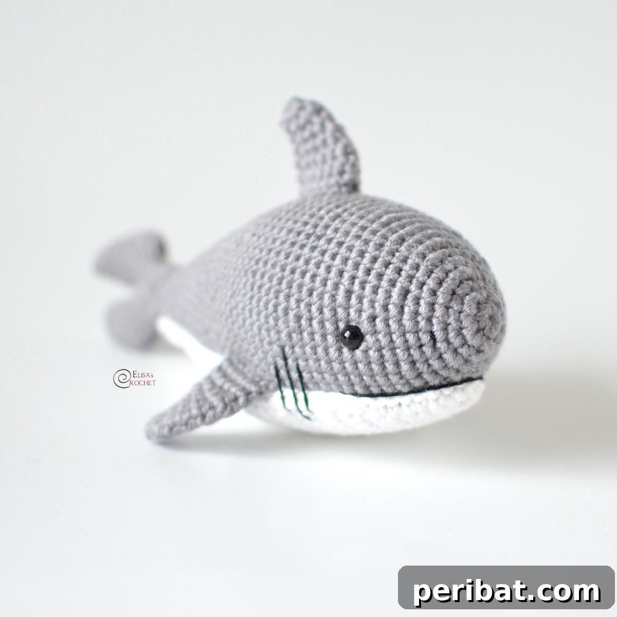 Finley the Shark, a cute amigurumi crochet shark toy.