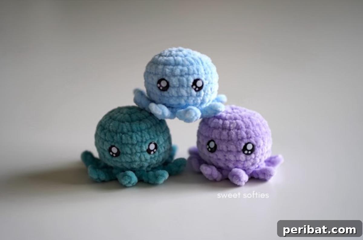 Several colorful and squishy amigurumi Crochet Octopus Squishes.