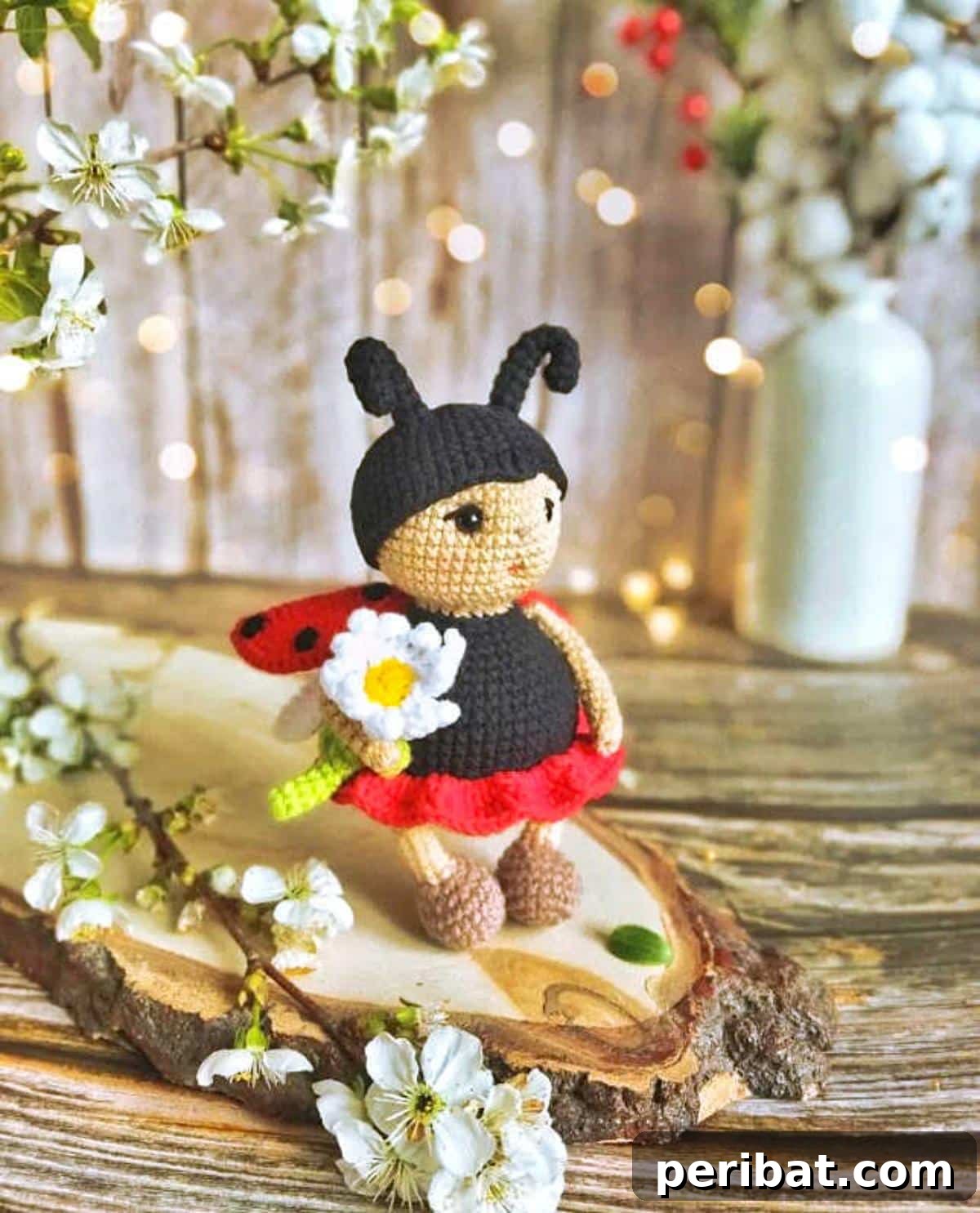 33 Cuddly Amigurumi Friends to Crochet 25 An adorable amigurumi ladybug, featuring realistic black spots on a vibrant red body, ready to flutter with charm.