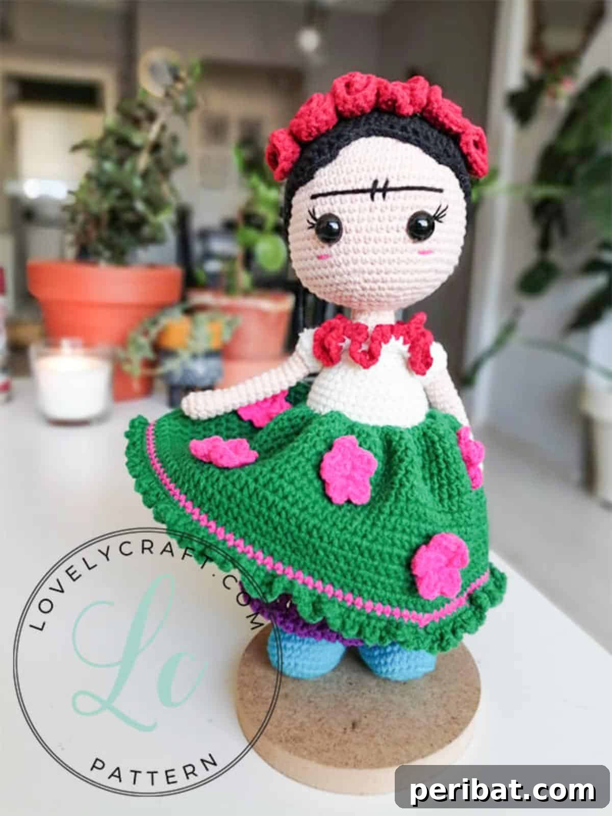 33 Cuddly Amigurumi Friends to Crochet 7 A vibrant crochet doll representing Frida Kahlo, complete with her signature floral crown and unibrow.