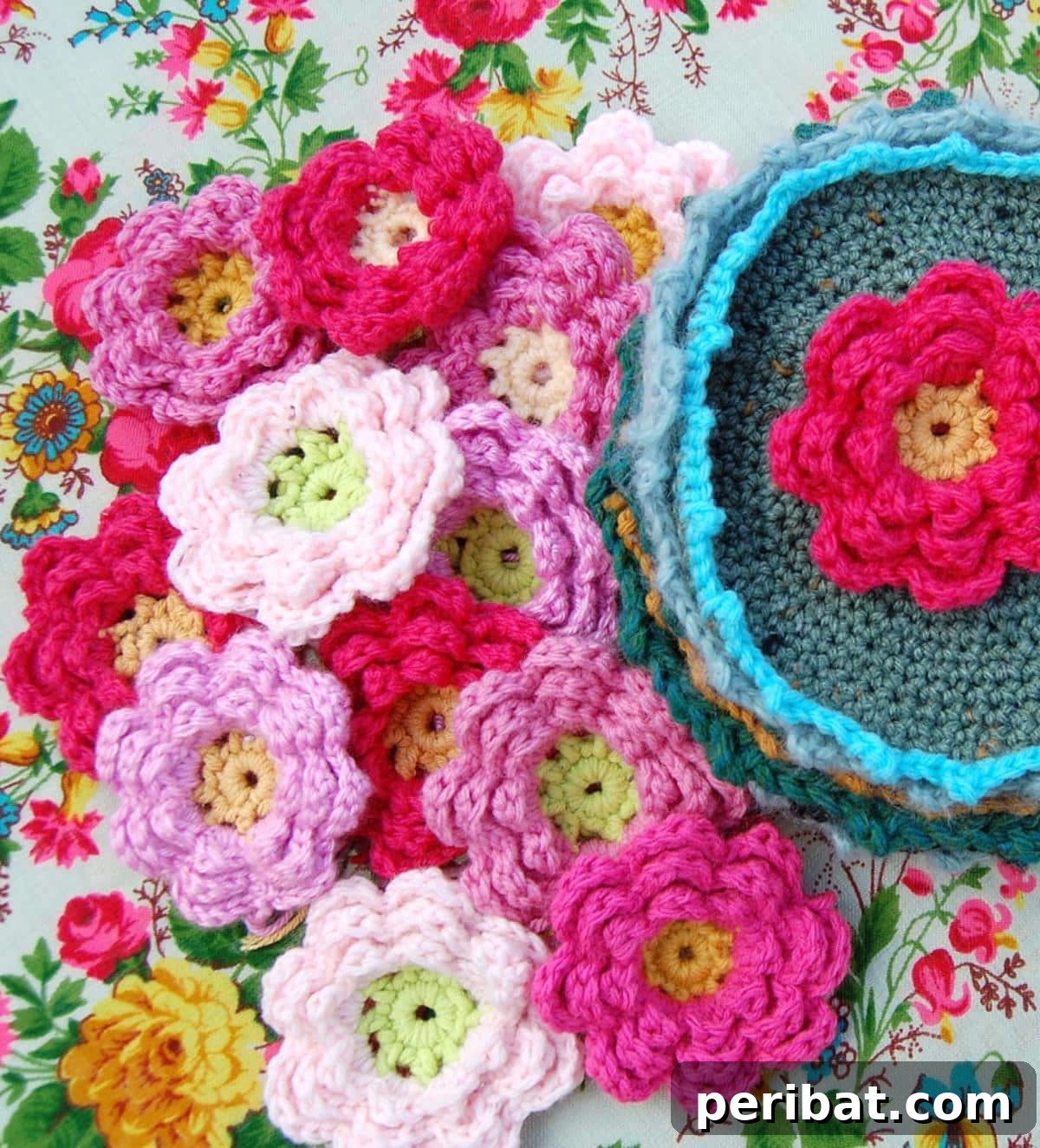 Distinctive open center crochet flowers with layered petals, ideal for unique decorative accents.