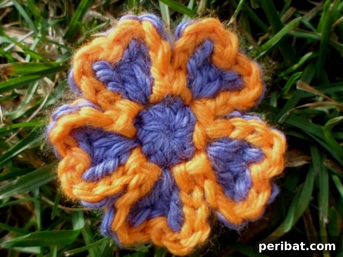 A unique 'Sweetheart Love Flower' crochet design, incorporating heart shapes into its petals.