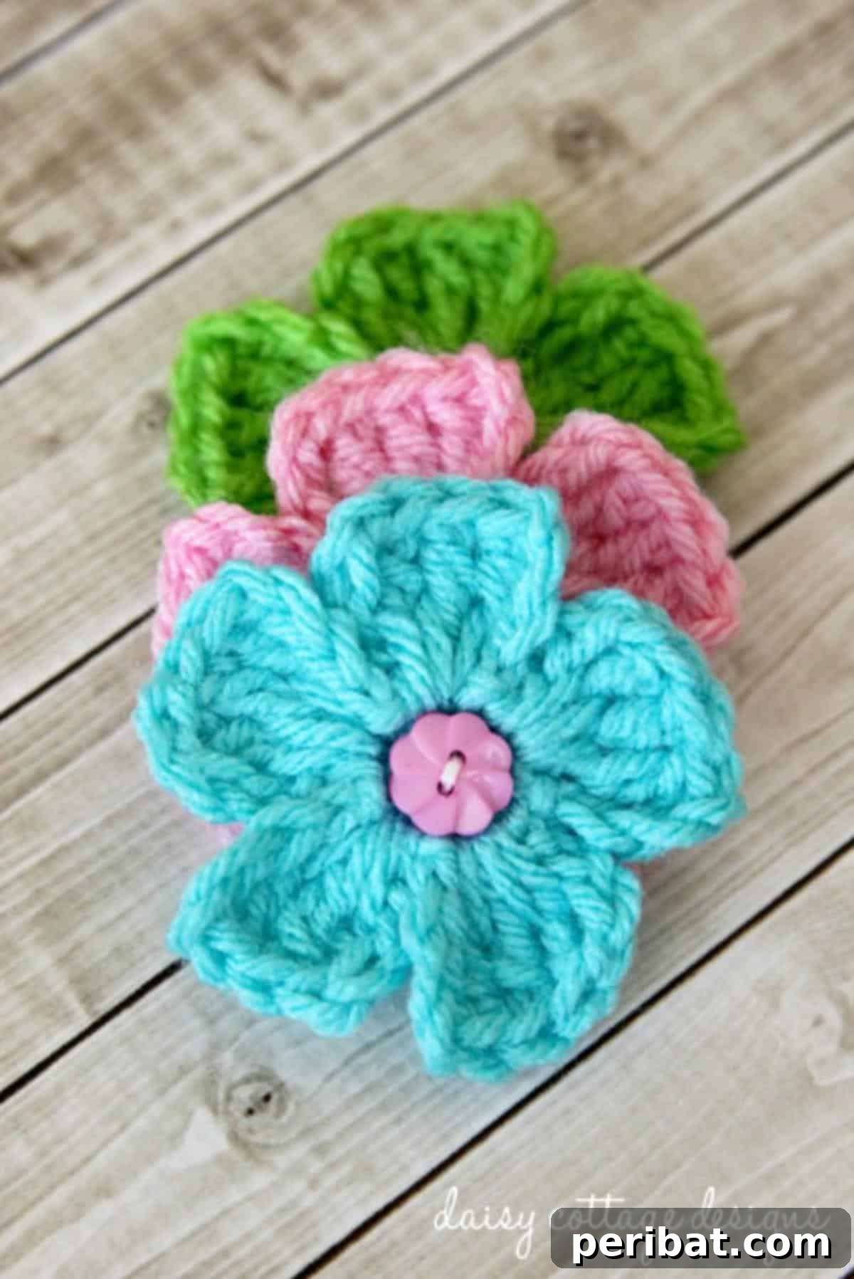 A collection of simple yet charming crochet daisies with yellow centers and white petals.