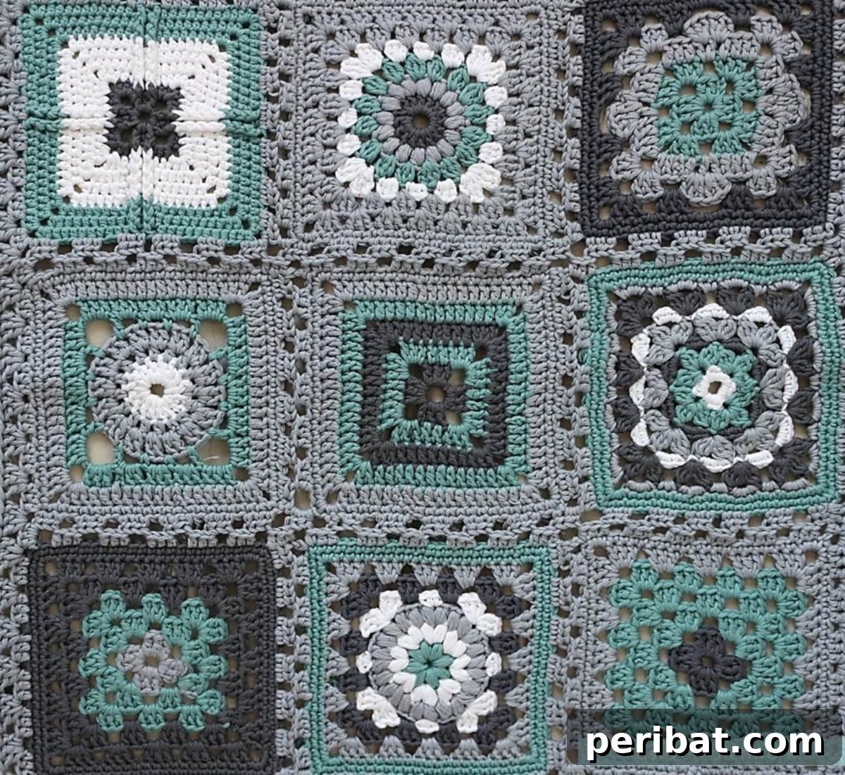 38 Creative Crochet Square Designs 34 A textured 'Ribbed Cross' granny square with a distinctive raised design.