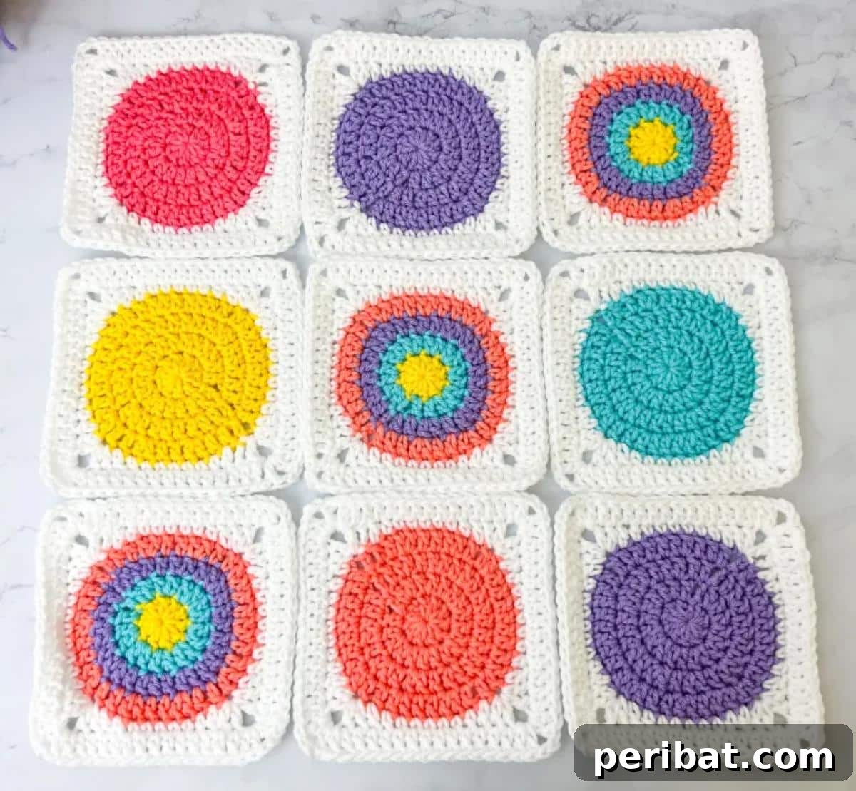 38 Creative Crochet Square Designs 5 A tutorial showing how to crochet unique circle granny squares.