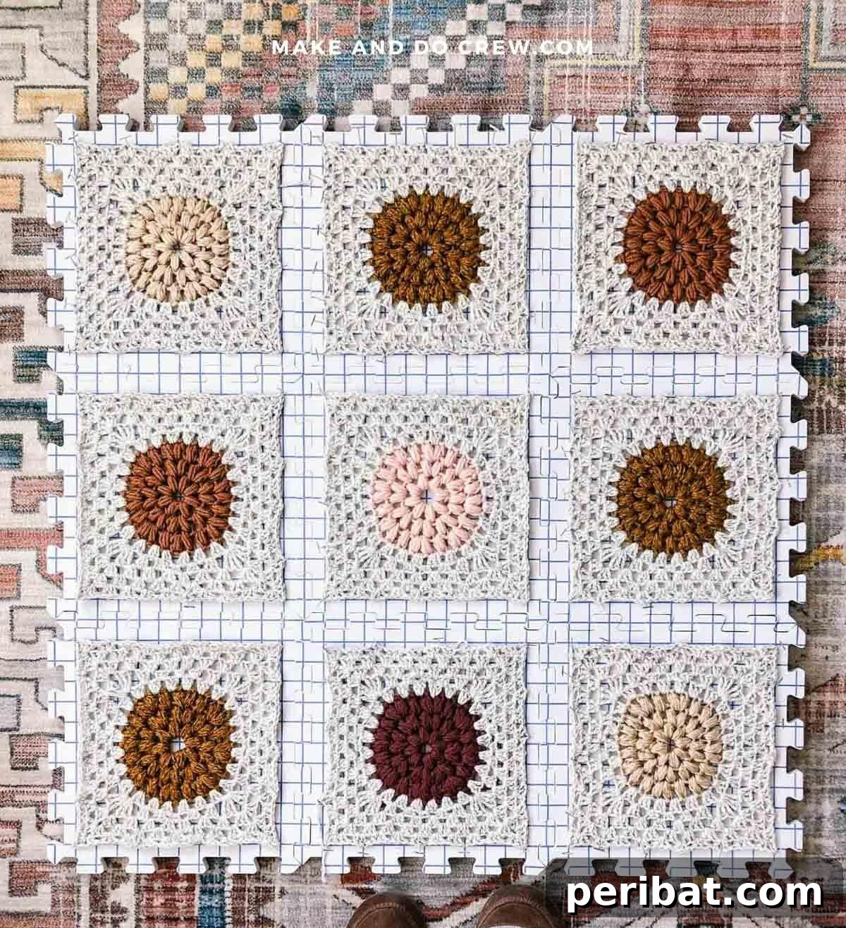 38 Creative Crochet Square Designs 6 A step-by-step guide to transforming a crochet circle into a classic granny square.