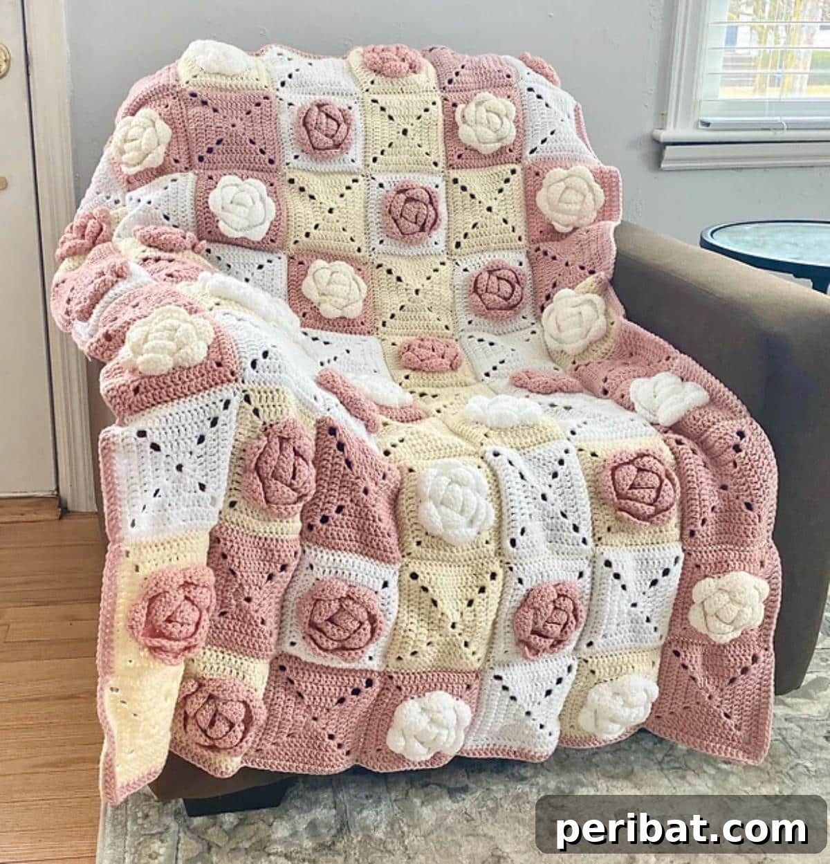 38 Creative Crochet Square Designs 9 A romantic rose granny square crochet pattern, perfect for elegant projects.