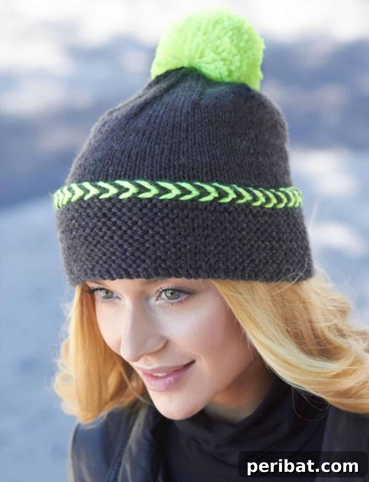 Cozy Knits: 40 Free Beanie Patterns and Tutorials 14 A simple yet elegant City Chic Winter Hat, featuring a playful pom-pom and traditional Latvian braid accent for a stylish and distinctive urban look.