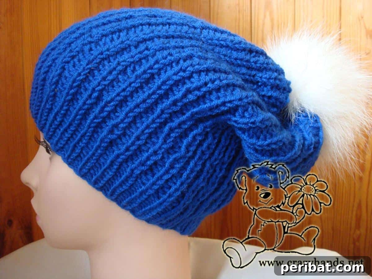 Cozy Knits: 40 Free Beanie Patterns and Tutorials 20 A trendy Slouchy Knit Hat pattern, inspired by popular fashion and knitted using straight needles with the cozy Fisherman's Rib stitch.