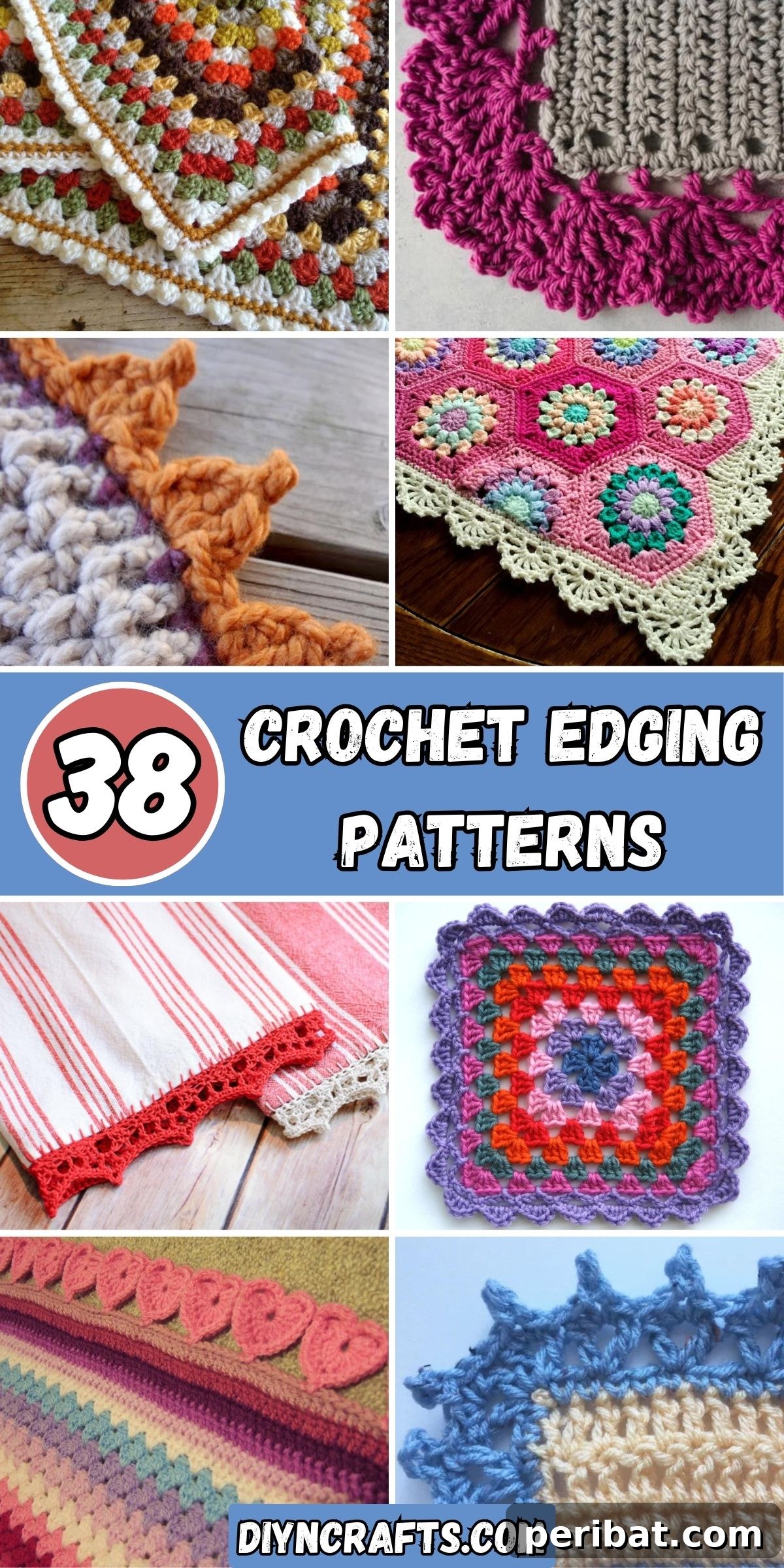 38 Creative Crochet Edging Ideas 2 38 Beautiful and Versatile Crochet Edging Patterns to Enhance Any Project. Collage of various crochet borders including floral, geometric, and textured designs.