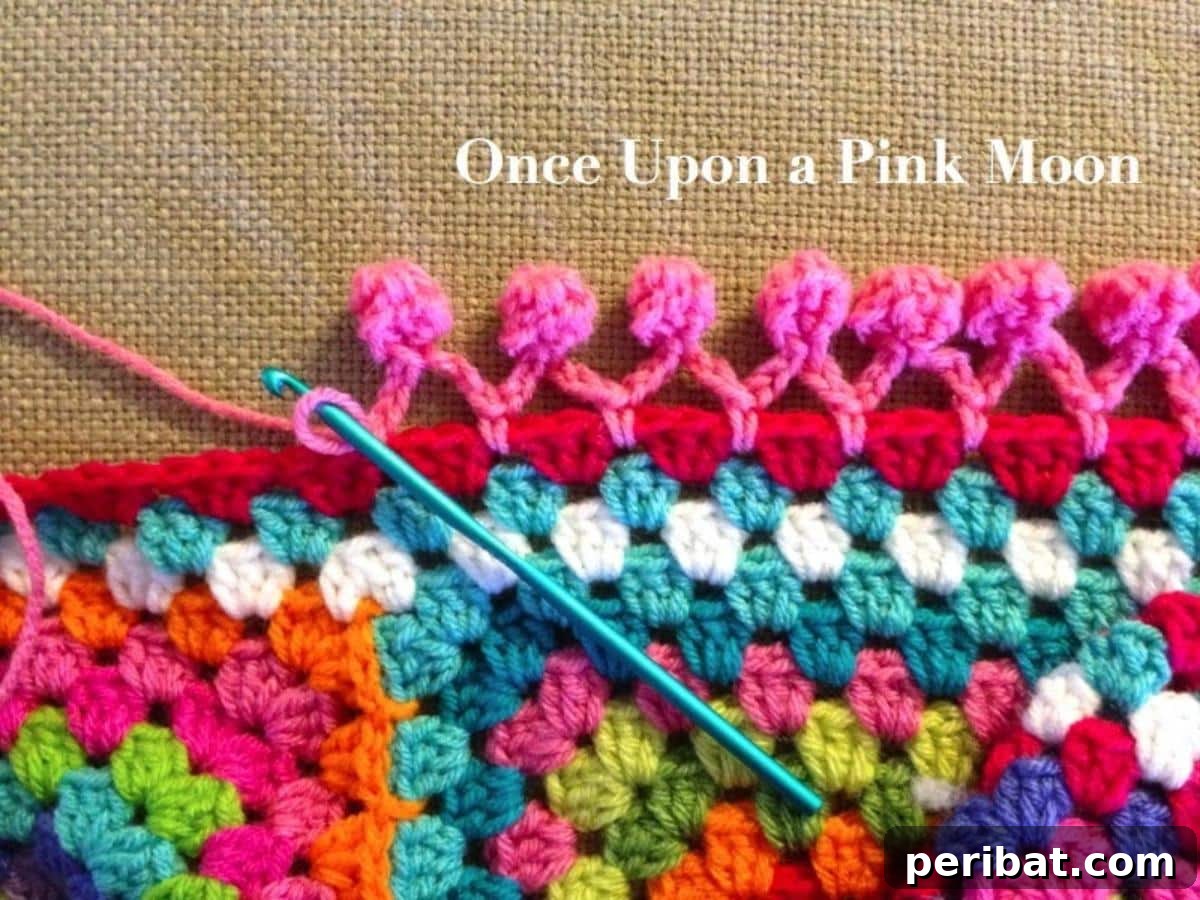 38 Creative Crochet Edging Ideas 4 Fun Pom Pom Crochet Edge, perfect for blankets, scarves, and playful accessories.