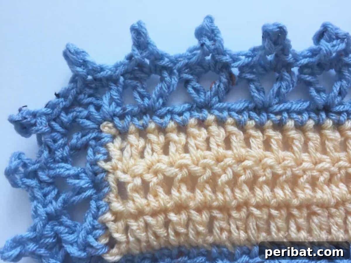 38 Creative Crochet Edging Ideas 6 Lacy V-Stitch and Picot Edging crochet pattern, perfect for delicate projects like shawls.
