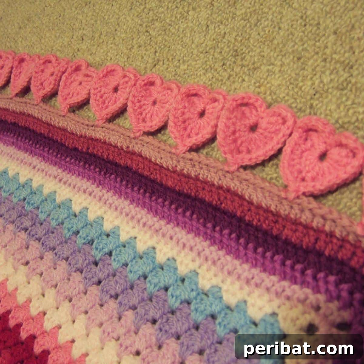 38 Creative Crochet Edging Ideas 9 Heartfelt Line of Hearts Crochet Edging, perfect for romantic and special occasion projects.