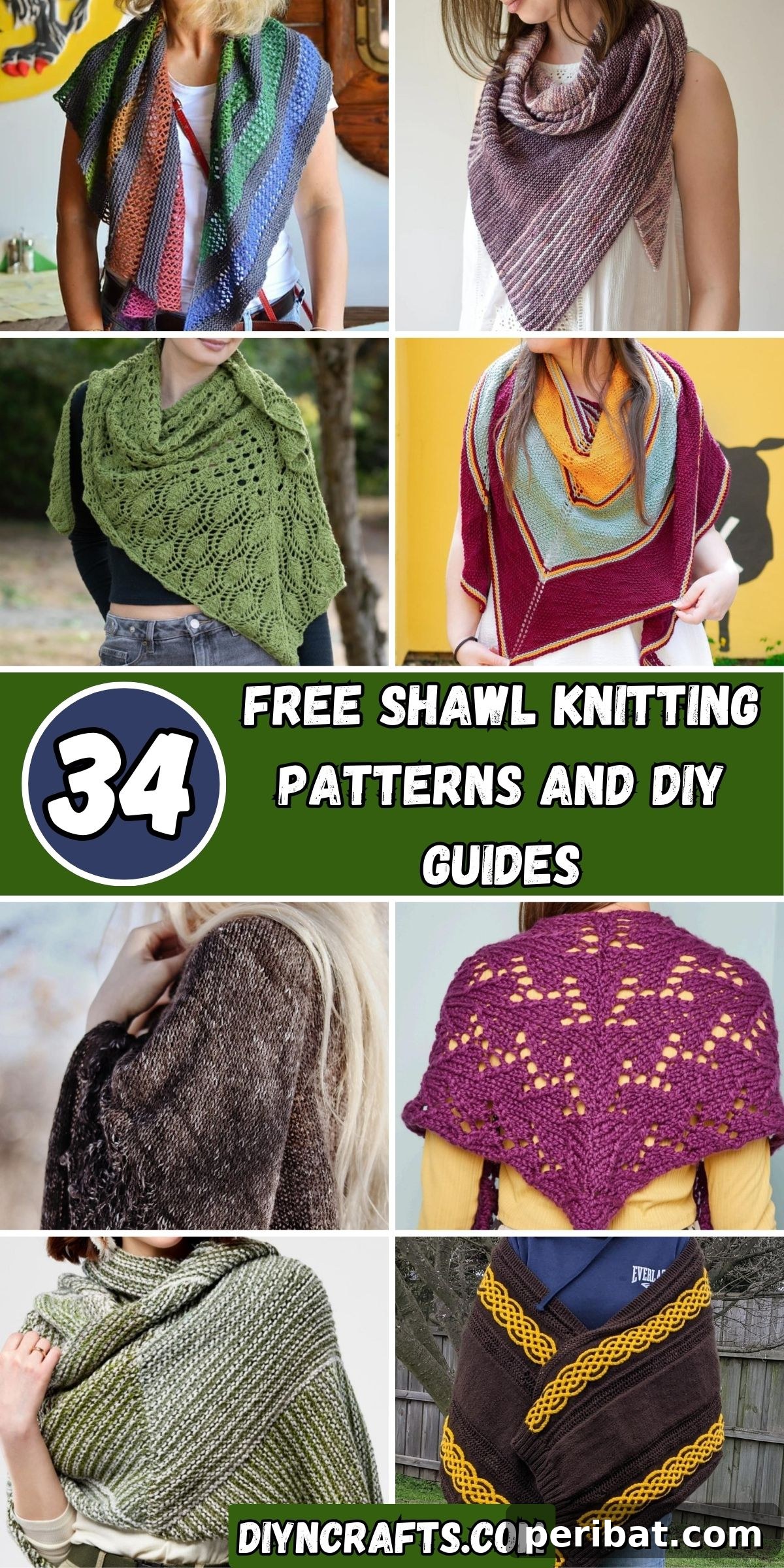 Knit Stunning Shawls: 34 Free Patterns and How-To Guides 2 34 Free Shawl Knitting Patterns and DIY Guides collage.