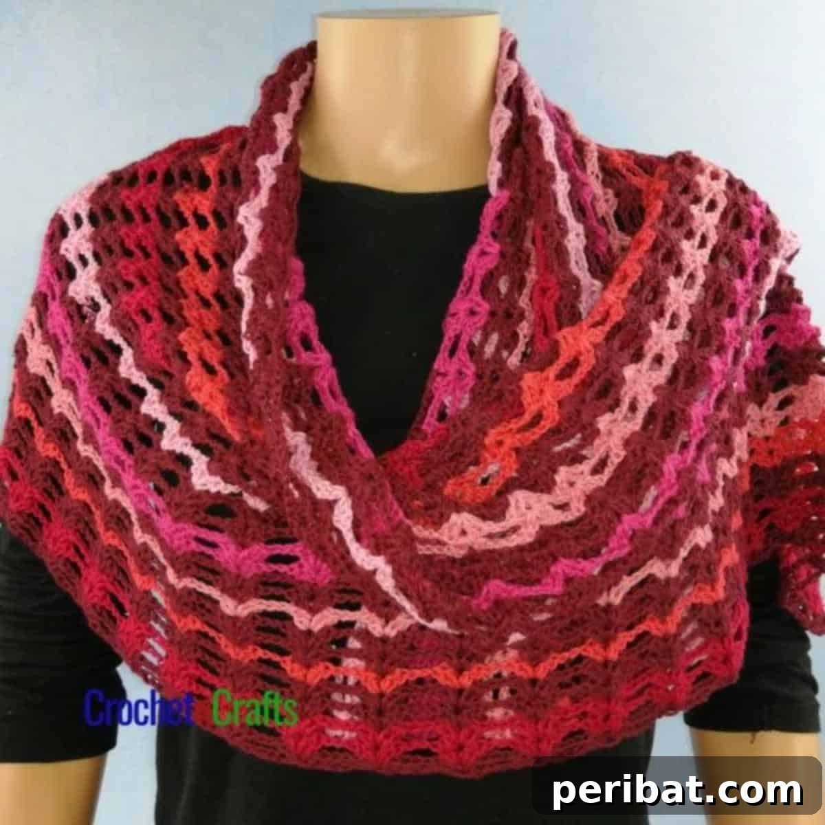 21 Cozy Red Heart Yarn Crochet Projects 14 Lacy Double V-Stitch Rectangular Shawl