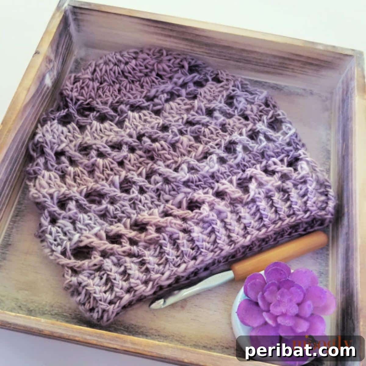 21 Cozy Red Heart Yarn Crochet Projects 4 Lavender Kisses Beanie