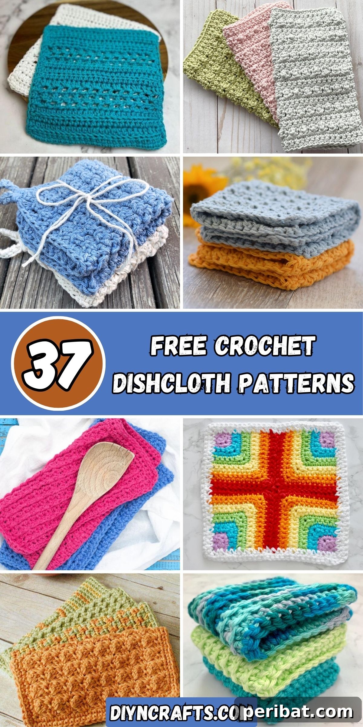 37 Free Crochet Dishcloth Patterns collage.