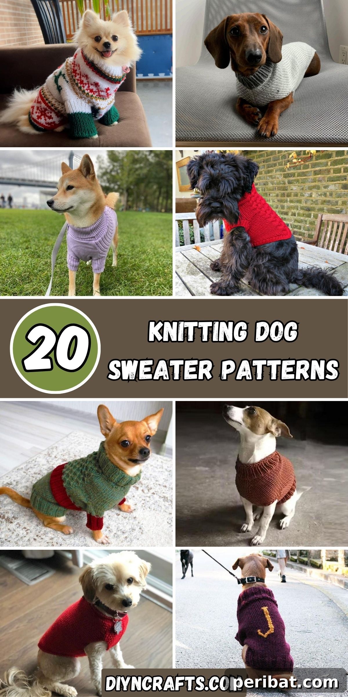 20 Knitting Dog Sweater Patterns collage.