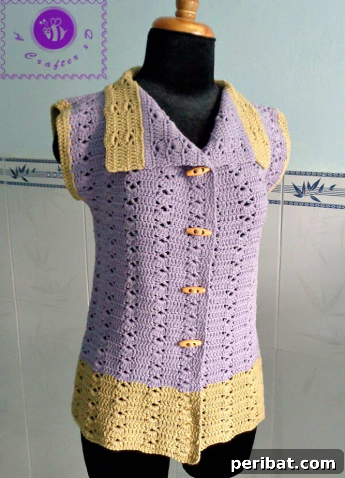 Heirloom Crochet: 40 Timeless Patterns 20 Stylish Crochet Vintage Collared Vest made with lightweight yarn, featuring a simple design perfect for layering and sprucing up any wardrobe.