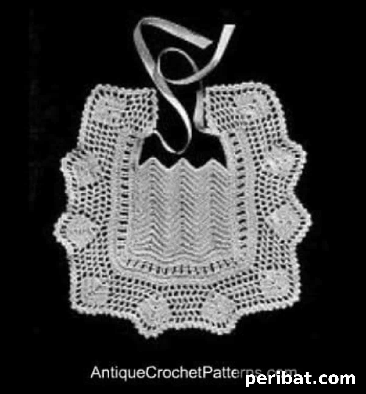 Heirloom Crochet: 40 Timeless Patterns 3 Delicate Vintage Baby Bib with lace trim, perfect for adding a touch of classic elegance to meal times for infants.