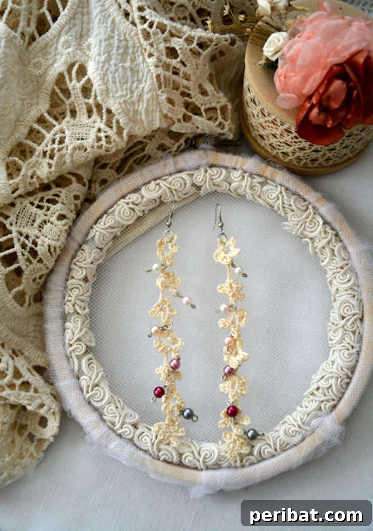Heirloom Crochet: 40 Timeless Patterns 24 Delightful Flower Crochet Earrings, a free pattern offering customizable colors and endless possibilities to express unique style through handmade jewelry.