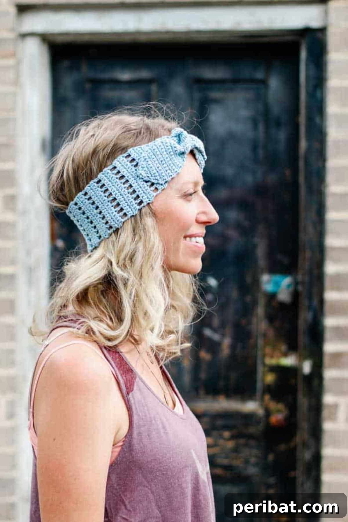 Heirloom Crochet: 40 Timeless Patterns 32 Chic Vintage Crochet Headband featuring a beautiful bow, perfect for transforming unruly hair into a cute and preppy style on no-shampoo days.