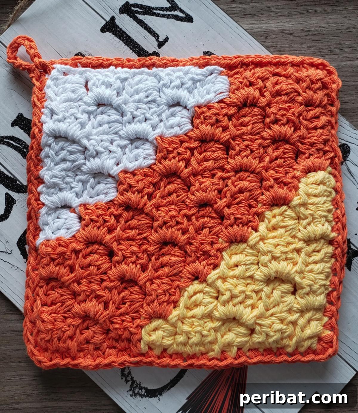 Forty Essential Autumn Crochet Projects 17 Candy Corn Hot Pad