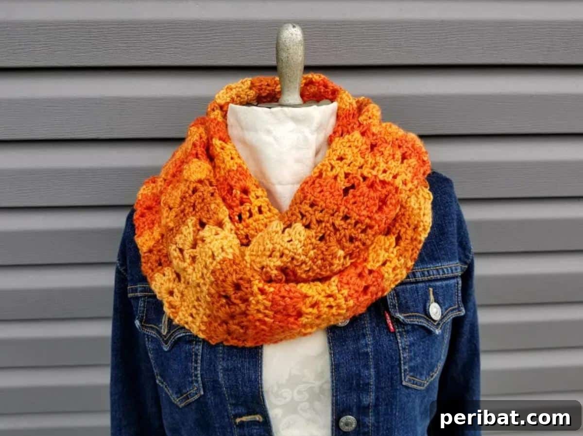 Forty Essential Autumn Crochet Projects 28 Autumn Sunrise Infinity Scarf