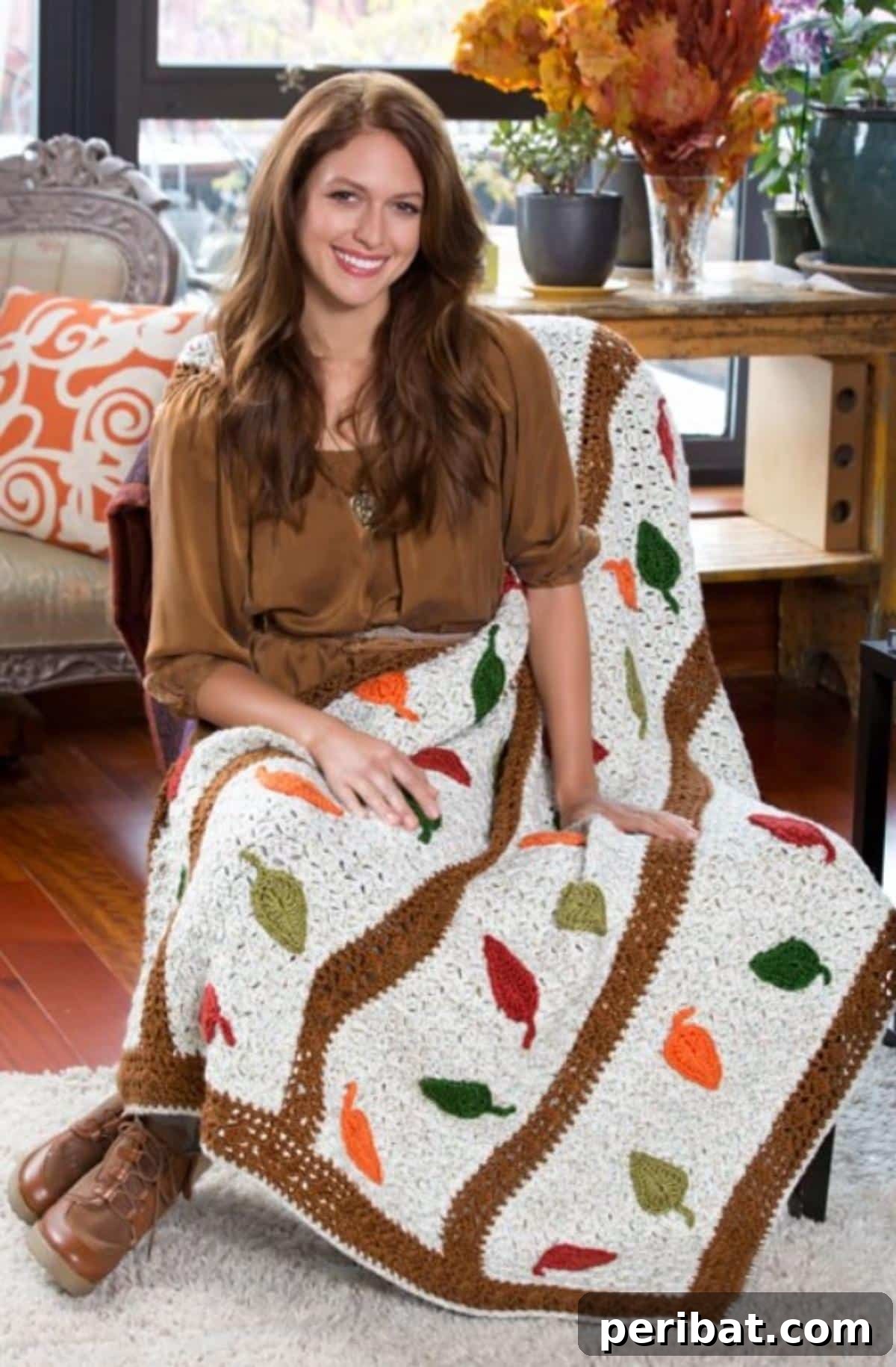 Forty Essential Autumn Crochet Projects 4 Red Heart Falling Leaves Throw Blanket
