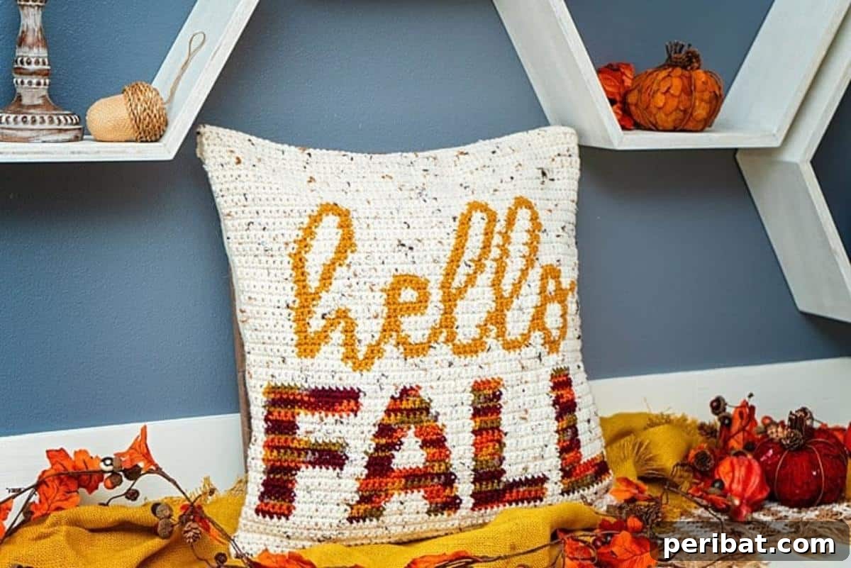 Forty Essential Autumn Crochet Projects 6 ‘Hello Fall’ Crochet Pillow