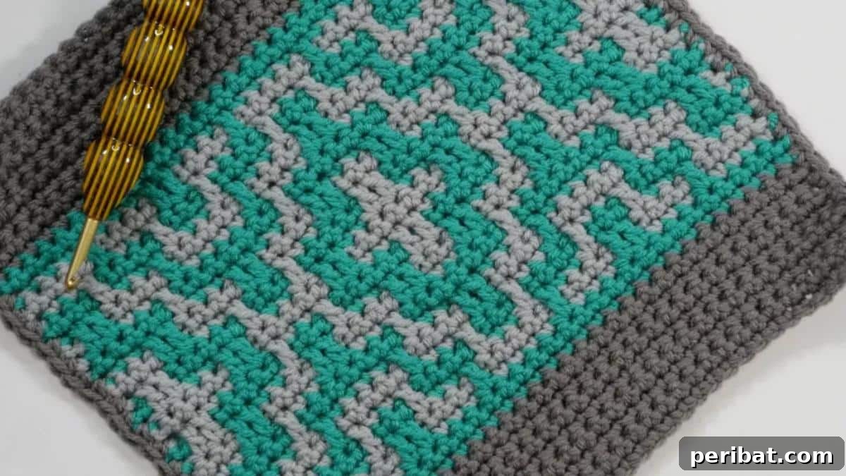 29 Creative Mosaic Crochet Patterns 17 Mosaic Crochet Square - A foundational mosaic crochet square with a geometric pattern, ideal for practicing the technique or creating larger projects.