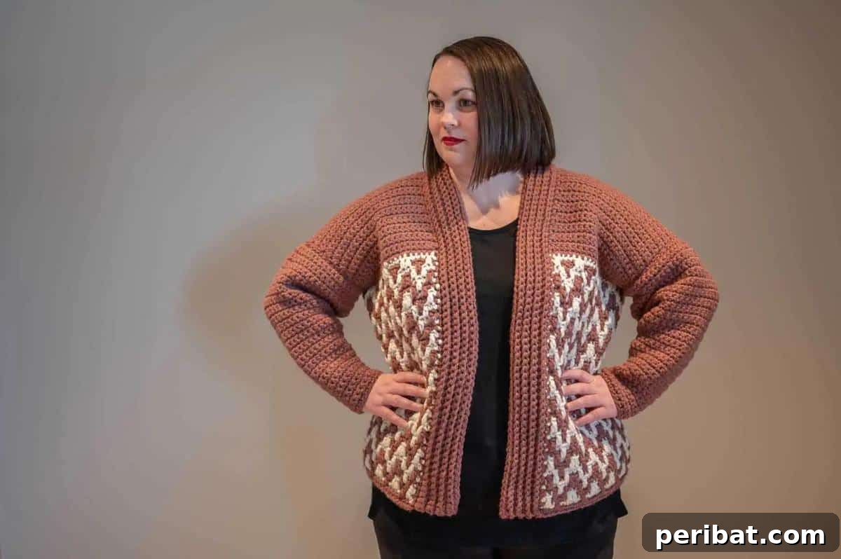 29 Creative Mosaic Crochet Patterns 24 Mosaic Crochet Cardigan - A unique and stylish cardigan featuring an elaborate mosaic crochet pattern, combining comfort with wearable art.