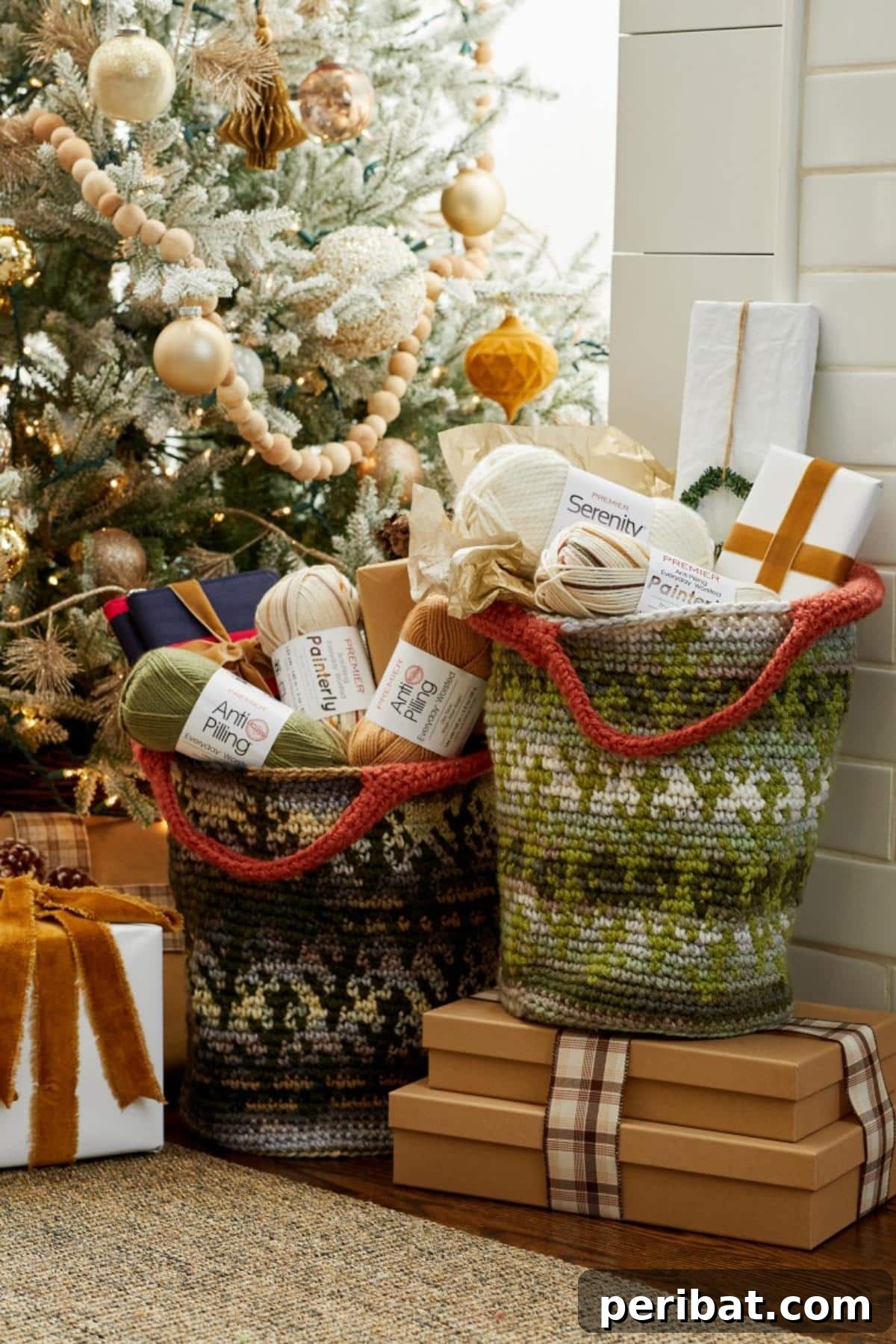 29 Creative Mosaic Crochet Patterns 25 Tapestry Leaf Baskets - Decorative storage baskets featuring elegant leaf patterns created with the tapestry crochet method, enhancing home organization.