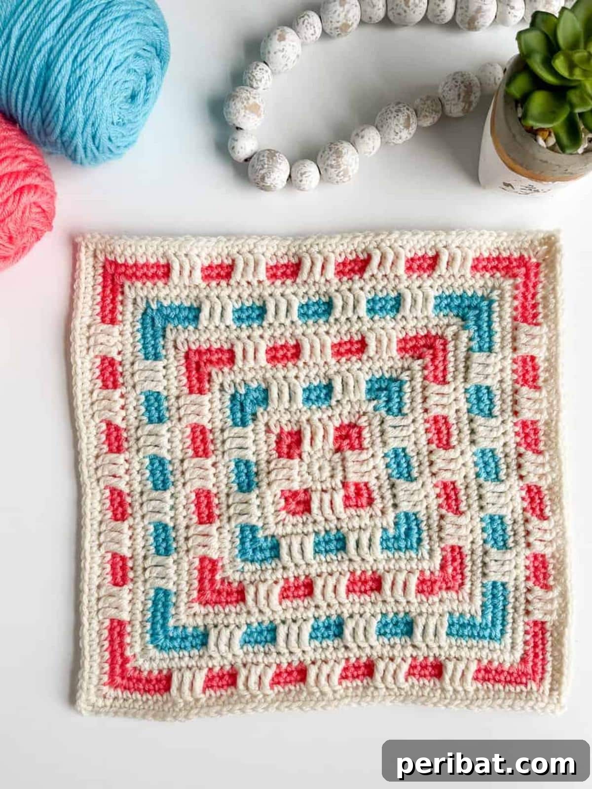29 Creative Mosaic Crochet Patterns 26 Ribbon Mosaic Granny Square - A beginner-friendly granny square pattern incorporating mosaic crochet, perfect for blankets, throws, and diverse decor projects.