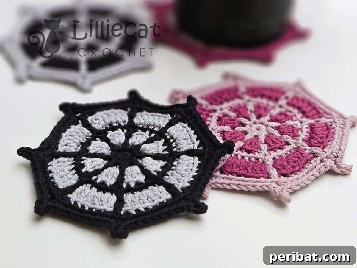 29 Creative Mosaic Crochet Patterns 28 Mandala Crochet Coasters - Vibrant, circular coasters with intricate mandala and 'Wheel of Life' mosaic patterns, serving as both practical and decorative items.