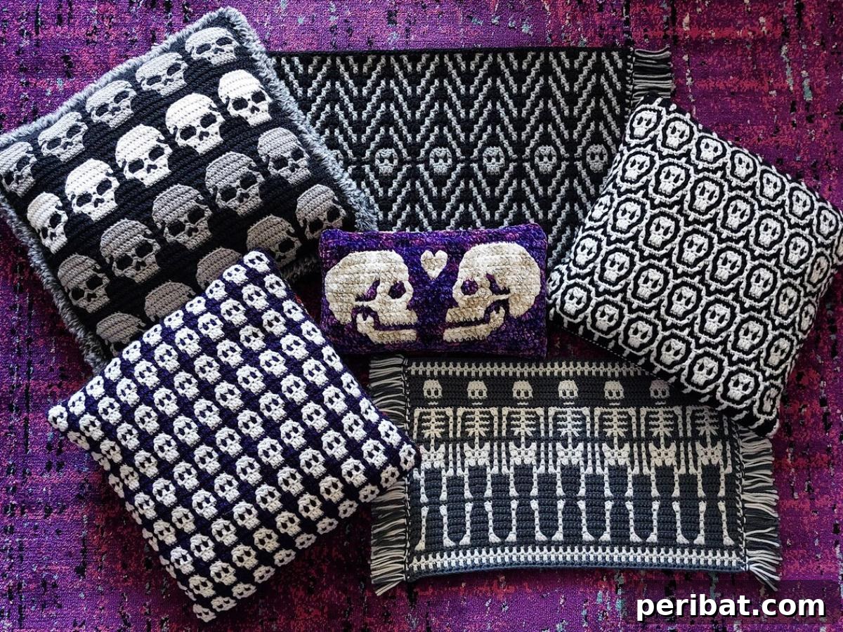 29 Creative Mosaic Crochet Patterns 30 The Catacombs Mosaic Crochet Patterns - A unique and edgy mosaic crochet pattern featuring skull motifs and a gothic aesthetic, perfect for unconventional crafters.