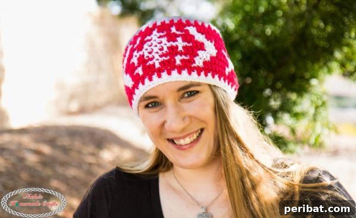 29 Creative Mosaic Crochet Patterns 9 Christmas Mosaic Crochet Ear Warmer - A festive ear warmer featuring a holiday-themed mosaic pattern, combining warmth with seasonal style.