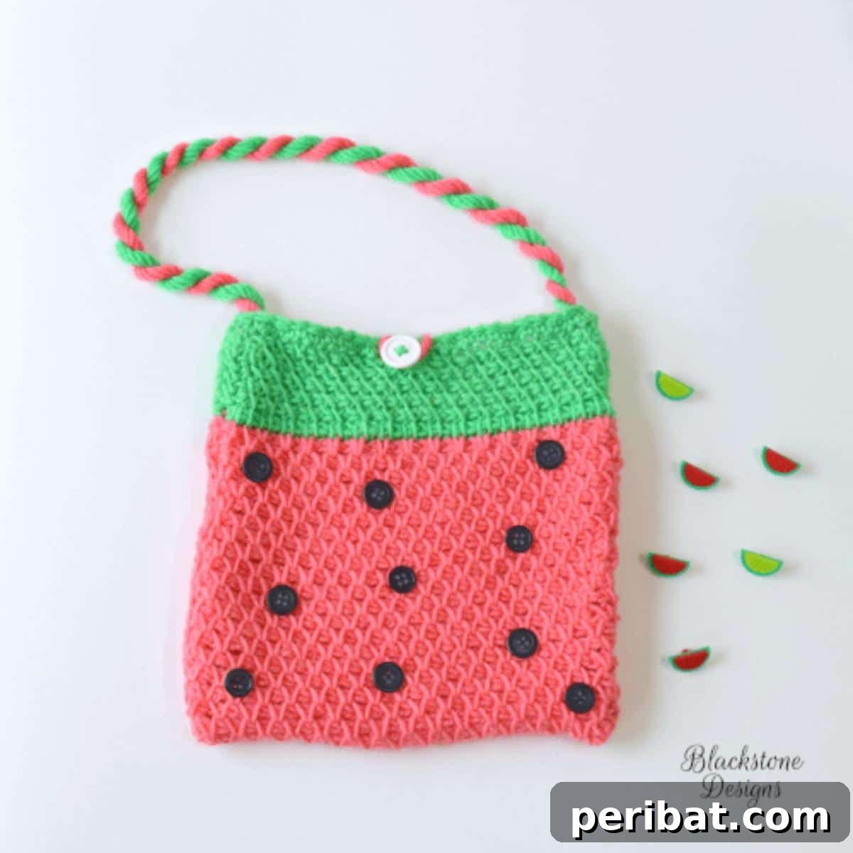 29 Beautiful Tunisian Crochet Projects 11 Tunisian Watermelon Bag, a bright and playful accessory perfect for summer outings.
