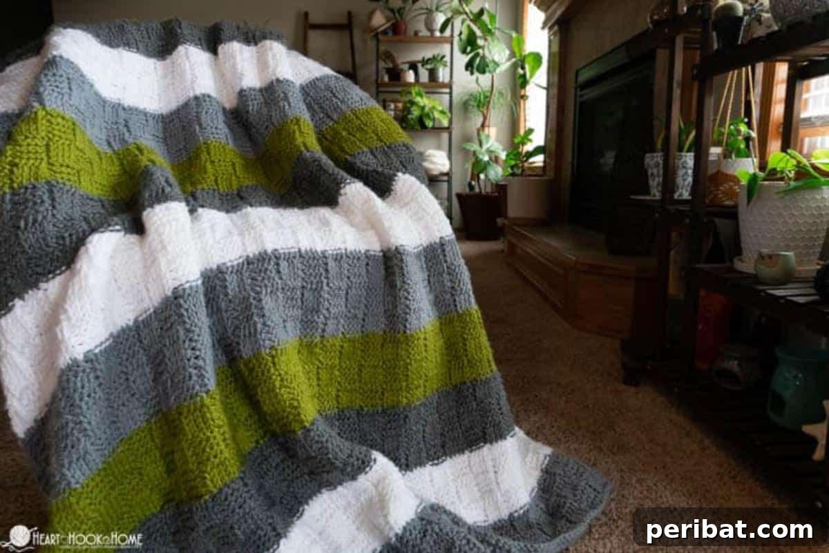 29 Beautiful Tunisian Crochet Projects 12 Tunisian Basket Weave Blanket, featuring a deeply textured and plush fabric, ideal for cozying up.
