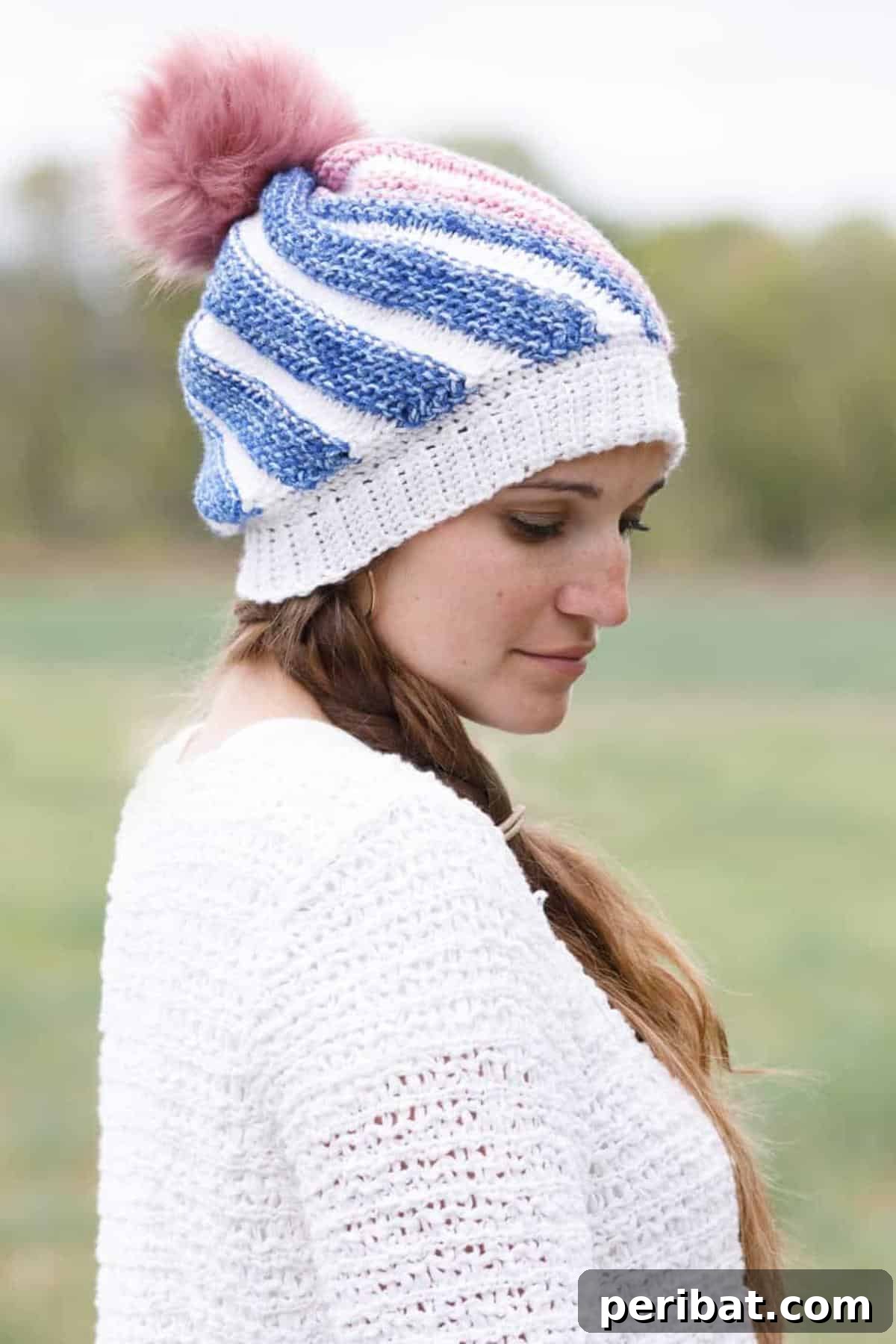29 Beautiful Tunisian Crochet Projects 17 Swirl Tunisian Crochet Hat, featuring a unique and surprisingly simple spiraling design.