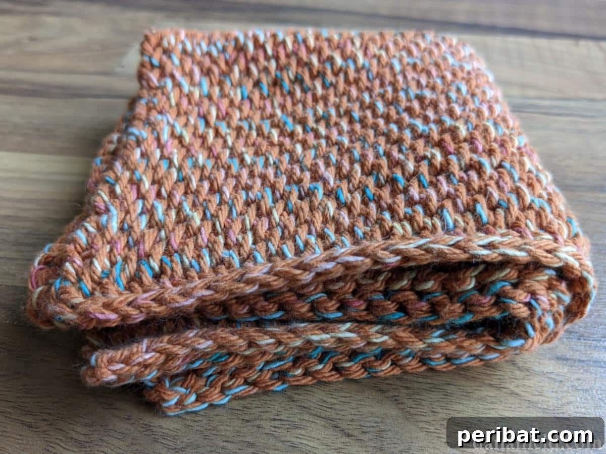 29 Beautiful Tunisian Crochet Projects 18 Tunisian Full Stitch Dishcloth, showcasing a unique, dense woven texture ideal for kitchen utility.